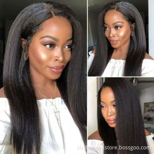 Hanfan Yaki Raw Human Hair Wig Brazilian Kinky Straight Lace Closure Wigs For Women Pre-plucked 13*4 Lace Frontal Yaki Wigs